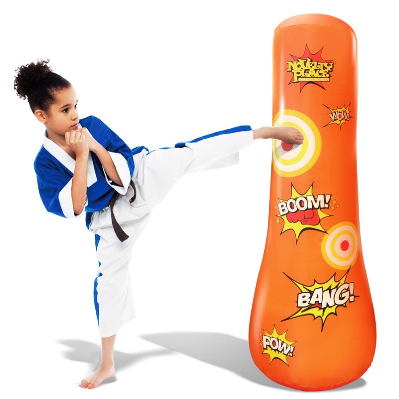 Novelty Place Kid's Inflatable Punching Bag - 4 Feet Tall Free Standing Buddy - Hit & Bounce Back Air Bop Toy Fun for Boys Girls Fitness & Stress Relief - Image 1